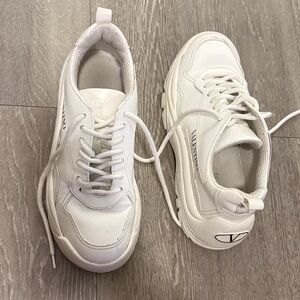 Valentino All-White Leather Sneakers